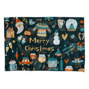 Hand-drawn Christmas and New Year elements. Pillow Case