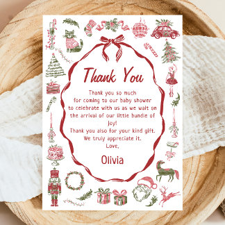Hand Drawn Christmas Baby Shower Thank You Card