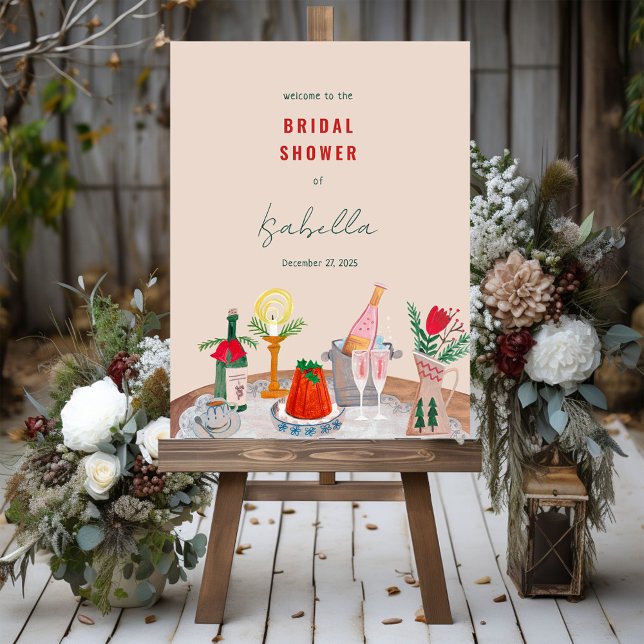 Hand Drawn Christmas Bridal Shower Party Welcome Foam Board (Hand Drawn Christmas Bridal Shower Party Welcome Foam Board)