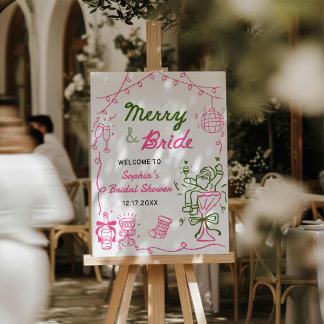 Hand Drawn Christmas Bridal Shower Welcome Foam Board