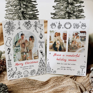 Hand Drawn Christmas Card Photo Doodle Holiday Red