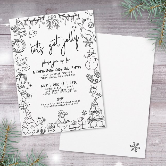 Hand Drawn Christmas Cocktail Party Invitation (Hand Drawn Quirky Christmas Cocktail Party Invitation)