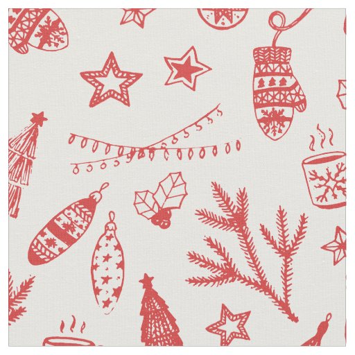 Hand Drawn Christmas Decorations Holiday Set Fabric