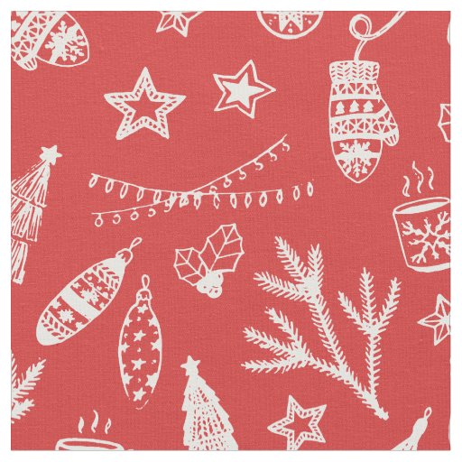 Hand Drawn Christmas Decorations Holiday Set Red Fabric