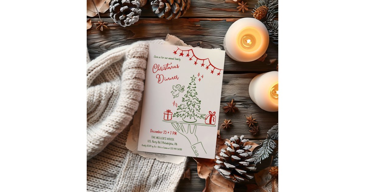 Hand Drawn Christmas Dinner Fancy invitation Zazzle