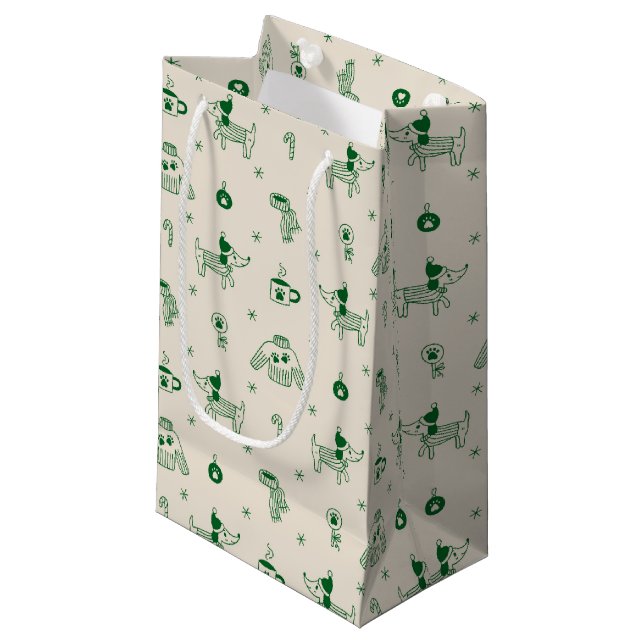 Hand-Drawn Christmas Dogs Gift Bag (Front Angled)