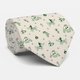 Hand-Drawn Christmas Dogs Neck Tie