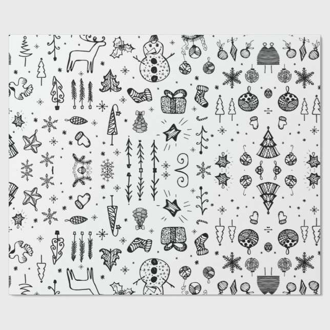 Hand Drawn Christmas Doodle Wrapping Paper (Flat)