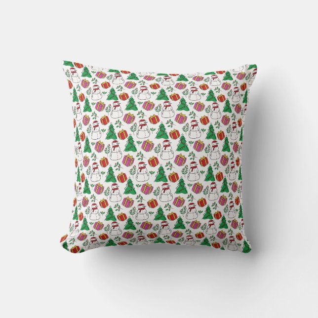 Hand Drawn Christmas Elements Pattern Throw Pillow (Front)