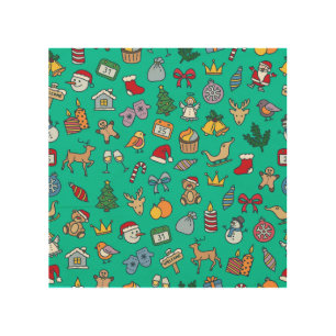 Hand Drawn Christmas: Festive Seamless. Wood Wall Art