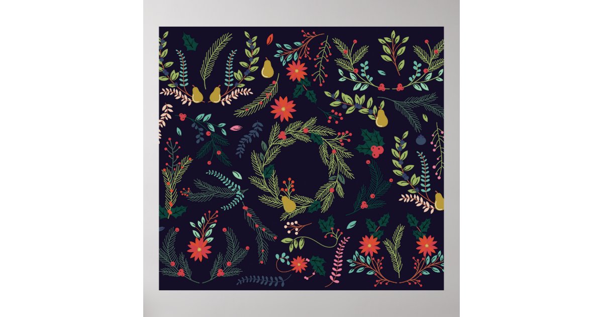 Hand-drawn Christmas florals: vintage collection Poster | Zazzle