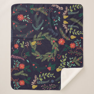 Hand-drawn Christmas florals: vintage collection Sherpa Blanket