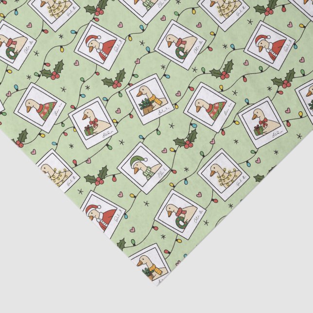 Hand Drawn  Christmas Geese Green Tissue Paper (Detail)
