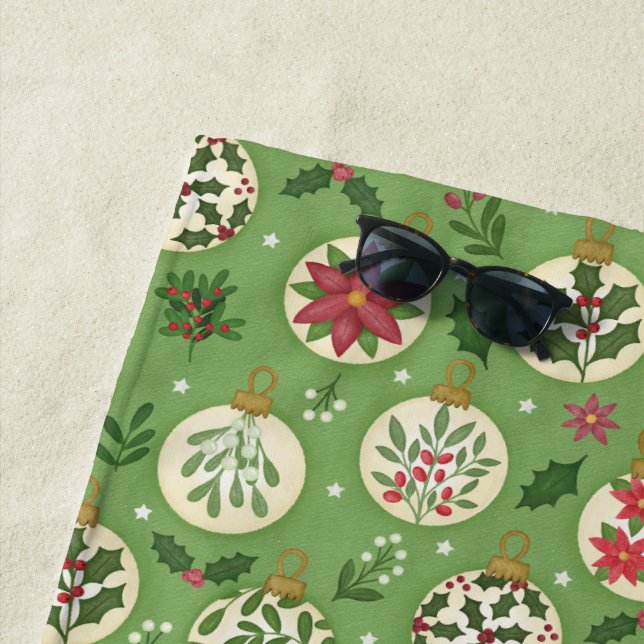 Hand Drawn Christmas Ornaments Beach Towel (In Situ)