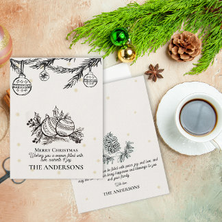 Hand Drawn Christmas Ornaments Personalized Family Holiday Card