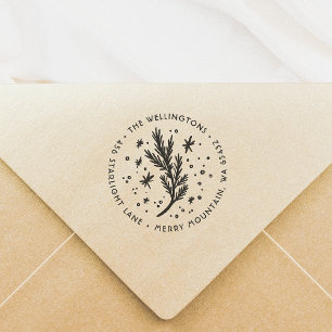 Hand-Drawn Christmas Pine Family Return Address Rubber Stamp