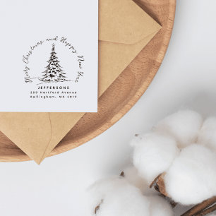 Hand-drawn Christmas Pine Tree Return Address Rubber Stamp