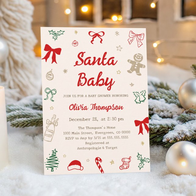 Hand Drawn Christmas Santa Baby Shower  Invitation (Creator Uploaded)