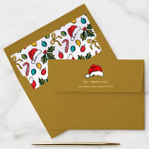 Hand Drawn Christmas Santa Hat Return Address Envelope