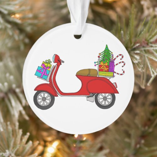 Hand drawn Christmas scooter with gifts Ornament