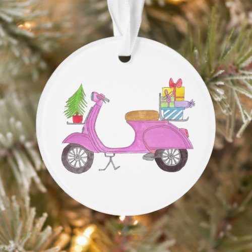 Hand drawn Christmas scooter with gifts Ornament