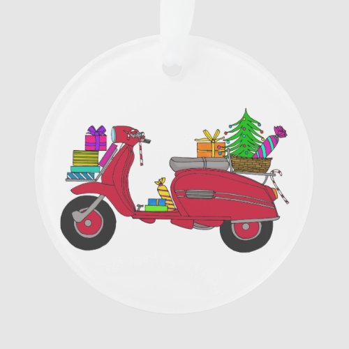 Hand drawn Christmas scooter with gifts Ornament