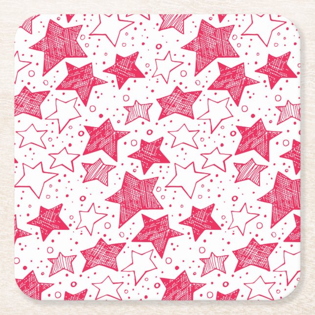 Hand drawn Christmas stars Square Paper Coaster (Front)
