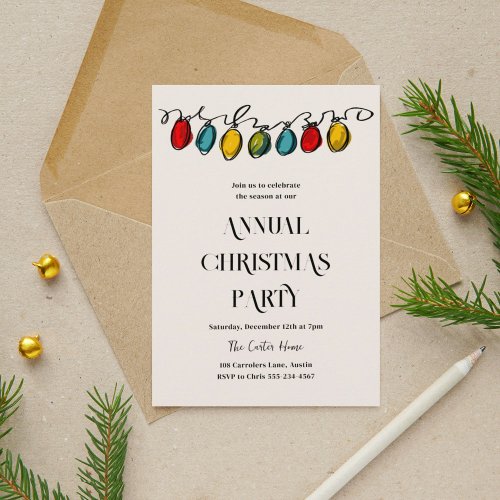 Hand Drawn Christmas String Lights Sketch Holiday Card