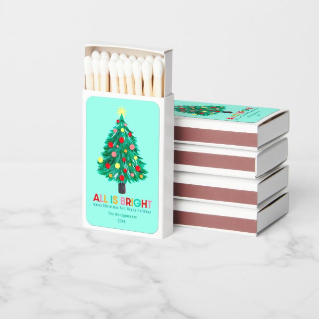 Hand Drawn Christmas Tree" All Is Bright" Custom Matchboxes (Stacked)