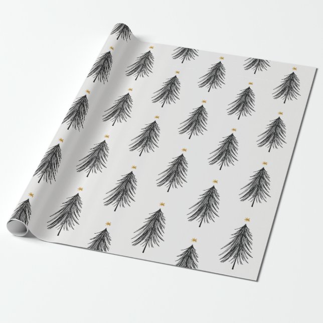 Hand drawn christmas tree in black and gold wrapping paper (Unrolled)
