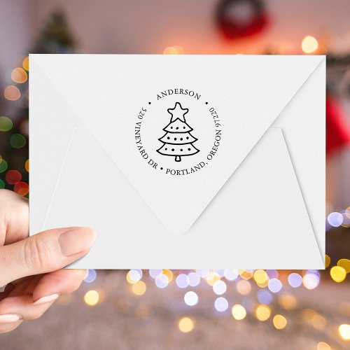 Hand_Drawn Christmas Tree Monogram Return Address Self_inking Stamp