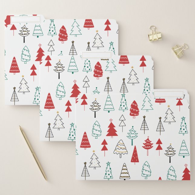 Hand Drawn Christmas Tree Pattern File Folder (Set)