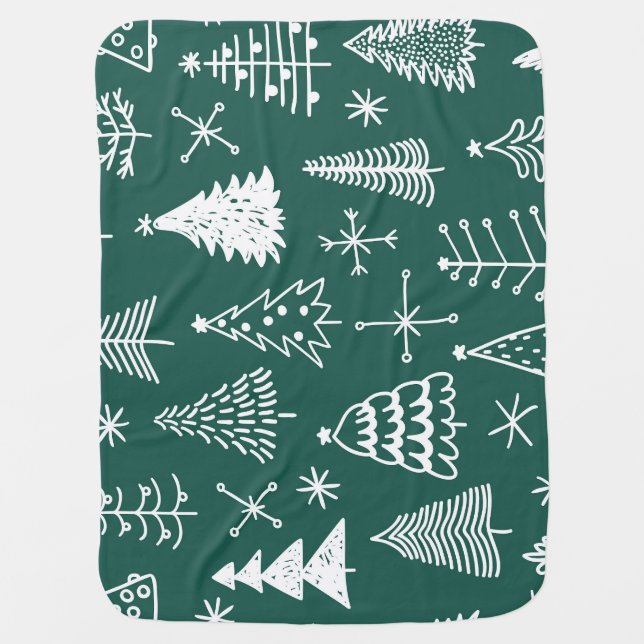 Hand drawn Christmas trees, winter pattern. Baby Blanket (Front)