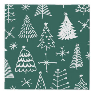 Hand drawn Christmas trees, winter pattern. Faux Canvas Print