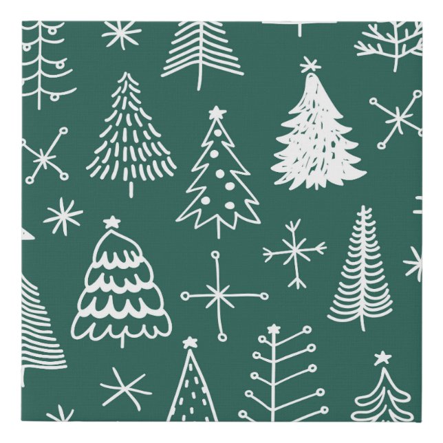 Hand drawn Christmas trees, winter pattern. Faux Canvas Print (Front)