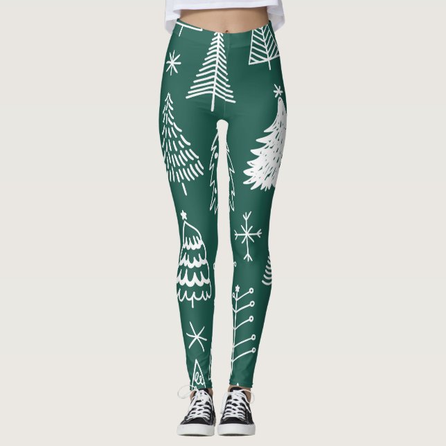 Hand drawn Christmas trees, winter pattern. Leggings (Front)