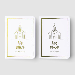Hand Drawn Church Traditional Whimsical Wedding Foil Vow Books