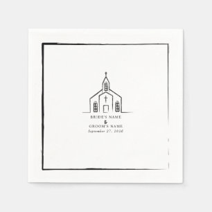 Hand Drawn Church Traditional Whimsical Wedding Napkins