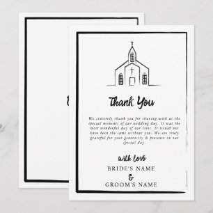 Hand Drawn Church Traditional Whimsical Wedding Thank You Card