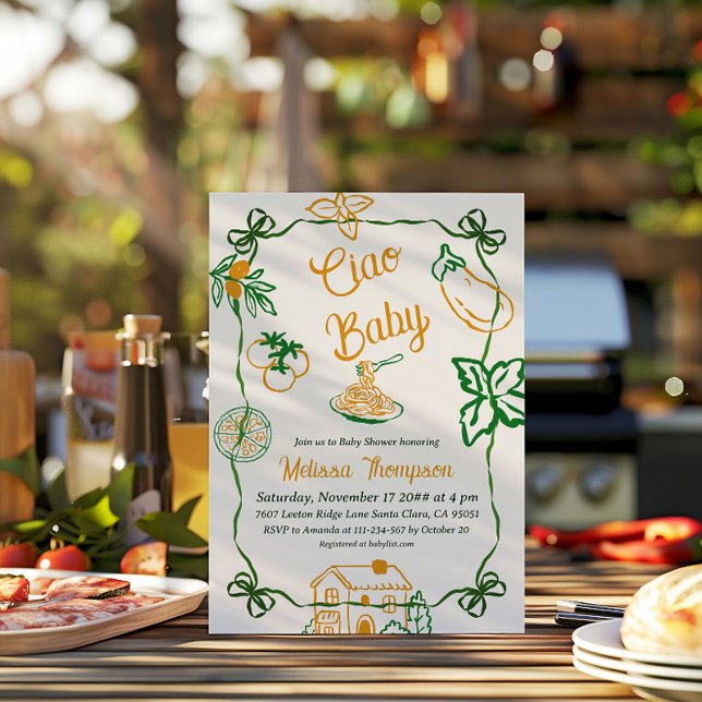 Hand Drawn Ciao Italian Pizza & Pasta Baby Shower Invitation (Creator Uploaded)