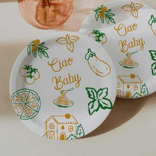 Hand Drawn Ciao Italian Pizza & Pasta Baby Shower Paper Plates