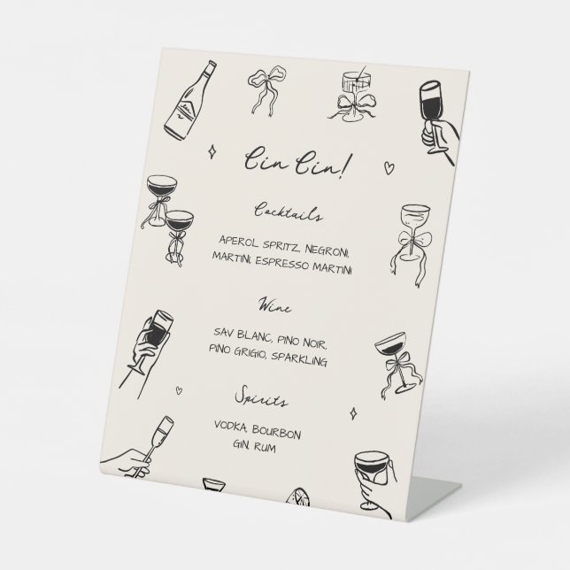 Hand Drawn Cin Cin Bar Pedestal Sign (Front)