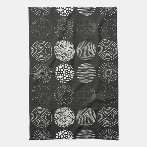 Hand drawn Circles Abstract Black  White BW Kitchen Towel