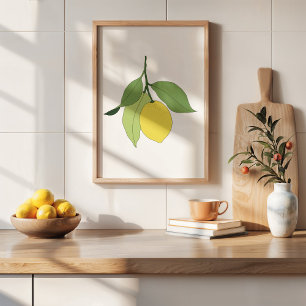 Hand-Drawn Citrus Lemon Branch Kitchen Art Poster