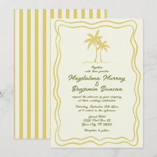 Hand Drawn Citrus Wavy Frame Palm Tree Wedding Invitation