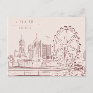 Hand Drawn City Skyline Melbourne, Australia Postcard