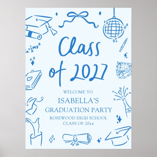 Hand Drawn Class of 2027 Graduation Party Welcome Poster (Front)