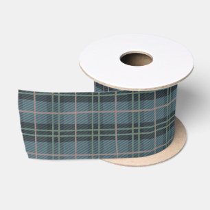Hand Drawn Classic Blue Plaid Pattern Satin Ribbon