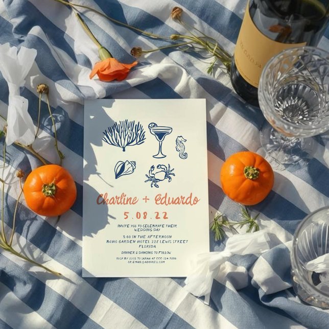 Hand drawn Coast  Retro Wedding invitation (Creator Uploaded)