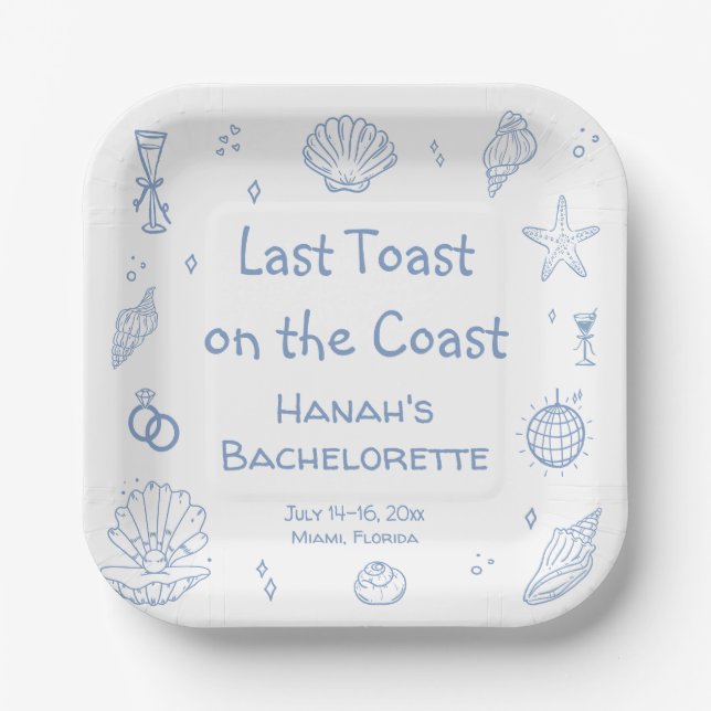 Hand Drawn Coastal Bachelorette Party Paper Plates (Front)